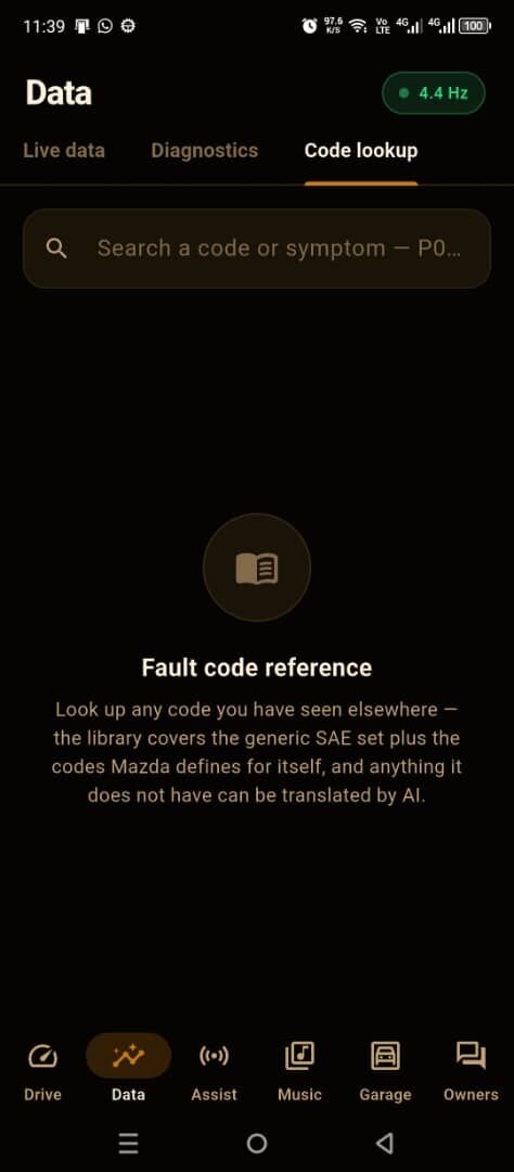 Code lookup: search a code or symptom against the fault code reference